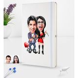 BK Kişiye Özel Sevgililer Karikatürlü Beyaz Termo Deri Defter 16X24CM Model 1