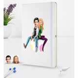 BK Kişiye Özel Sevgililer Karikatürlü Beyaz Termo Deri Defter 16X24CM Model 35