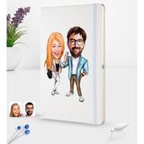 BK Kişiye Özel Sevgililer Karikatürlü Beyaz Termo Deri Defter 16X24CM Model 93