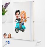 BK Kişiye Özel Sevgililer Karikatürlü Beyaz Termo Deri Defter 16X24CM Model 99