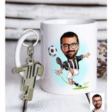 BK Kişiye Özel Siyah-Beyaz Futbolcu Karikatür ve Formalı Metal Anahtarlık Hediye Seti