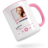 Bk Kişiye Özel Spotify Barkodlu Fotoğraflı Pembe Kupa Bardak - Beyaz - Pembe