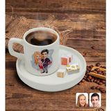 BK Kişiye Özel Sunum Tabaklı Sevgililer Karikatürlü Türk Kahvesi Fincanı Model 2