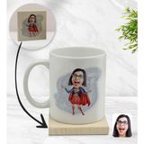 BK Kişiye Özel Süper Anne Karikatürlü Beyaz Kupa Bardak ve Ahşap Bardak Altlığı Hediye Seti - Model 1
