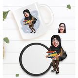 BK Kişiye Özel Tesettürlü Kadın Öğretmen Karikatürlü Beyaz Kupa ve Ahşap Bardak Altlığı Hediye Seti-2