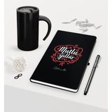 BK Kişiye Özel Yılbaşı Mutlu Yıllar Temalı Siyah Defter Kalem Termos Mug Seti - 5 - Siyah - Beyaz