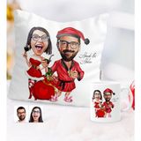 BK Kişiye Özel Yılbaşı Temalı Sevgililer Karikatürlü Yastık Kupa Seti - 5 - Beyaz