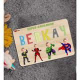 BK Toys Çocuklara Özel Süper Kahraman Konseptli Ahşap Eğitici Yapboz Puzzle
