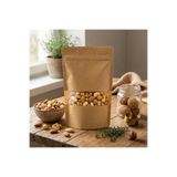 BKB AMBALAJ Kraft Pencereli Doypack Kilitli Ambalaj 13x22,5 cm – 200Adet Ayakta Duran Gıda Poşeti