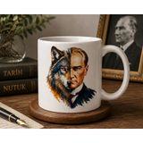 Bkc Ticaret Atatürk Serisi | Bozkurt’un Izinde | Atatürk & Bozkurt Temalı Çift Taraflı Baskılı Seramik Kupa | 300 ml - Beyaz