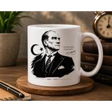 Bkc Ticaret Atatürk Serisi | En Büyük Eserim Cumhuriyettir | Atatürk Portreli Çift Taraflı Baskılı Seramik Kupa | 300 ml - Beyaz