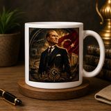 Bkc Ticaret Atatürk Serisi | En Büyük Eserim Cumhuriyettir | Atatürk Temalı Çift Taraflı Baskılı Seramik Kupa | 300 ml - Beyaz