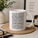 Bkc Ticaret Motivasyon Serisi | Küçük Adımlar Büyük Değişimler | Ilham Veren Sözlü Seramik Kupa | 300 ml - Beyaz