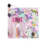 Bkmc 1 Yaş ve 4 harfli Gökkuşağı Konsepti Unicorn Temalı Makaron Balon Doğum Günü Parti Kutlama Seti bmcNM681