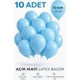 Bkmc 10 Adet Latex Balon 10 Inç Parti Balonu Doğum Günü Süsleme Balonu - Açık Mavi