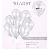 Bkmc 10 Adet Latex Balon 10 Inç Parti Balonu Doğum Günü Süsleme Balonu - Beyaz