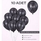 Bkmc 10 Adet Latex Balon 10 Inç Parti Balonu Doğum Günü Süsleme Balonu - Siyah