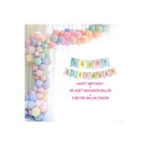 Bkmc 100 Makaron Pastel Balon Seti +happy Bırthday Yazısı Makaron + 5 Metre Balon Zinciri Renkli bmcNM75