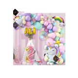 Bkmc 2 Yaş ve 3 harfli Gökkuşağı Konsepti Unicorn Temalı Makaron Balon Doğum Günü Parti Kutlama Seti bmcNM662