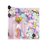 Bkmc 3 Yaş ve 3 harfli Gökkuşağı Konsepti Unicorn Temalı Makaron Balon Doğum Günü Parti Kutlama Seti bmcNM663