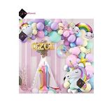 Bkmc 4 harfli 1 Yaş Gökkuşağı Konsepti Unicorn Temalı Makaron Balon Doğum Günü Parti Kutlama Seti bmcNM653