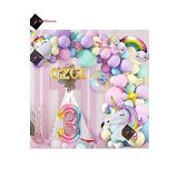 Bkmc 4 harfli 3 Yaş Gökkuşağı Konsepti Unicorn Temalı Makaron Balon Doğum Günü Parti Kutlama Seti bmcNM655