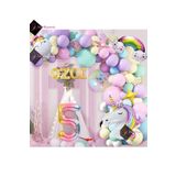 Bkmc 4 harfli 5 Yaş Gökkuşağı Konsepti Unicorn Temalı Makaron Balon Doğum Günü Parti Kutlama Seti bmcNM657