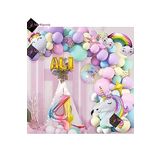 Bkmc 4 Yaş ve 3 harfli Gökkuşağı Konsepti Unicorn Temalı Makaron Balon Doğum Günü Parti Kutlama Seti bmcNM664
