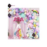 Bkmc 4 Yaş ve 3 harfli Gökkuşağı Konsepti Unicorn Temalı Makaron Balon Doğum Günü Parti Kutlama Seti bmcNM676