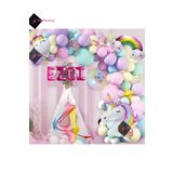 Bkmc 4 Yaş ve 4 harfli Gökkuşağı Konsepti Unicorn Temalı Makaron Balon Doğum Günü Parti Kutlama Seti bmcNM684