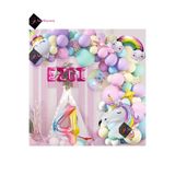 Bkmc 4 Yaş Ve 4 Harfli Gökkuşağı Konsepti Unicorn Temalı Makaron Balon Doğum Günü Parti Kutlama Seti