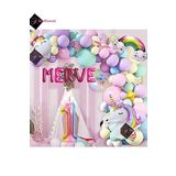 Bkmc 5 Harfli 1 Yaş Gökkuşağı Konsepti Unicorn Temalı Makaron Balon Doğum Günü Parti Kutlama Seti bmcNM784