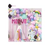 Bkmc 5 Harfli 1 Yaş Gökkuşağı Konsepti Unicorn Temalı Makaron Balon Doğum Günü Parti Kutlama Seti