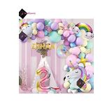 Bkmc 5 Harfli 2 Yaş Gökkuşağı Konsepti Unicorn Temalı Makaron Balon Doğum Günü Parti Kutlama Seti bmcNM606