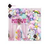 Bkmc 5 Harfli 3 Yaş Gökkuşağı Konsepti Unicorn Temalı Makaron Balon Doğum Günü Parti Kutlama Seti bmcNM786