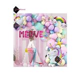 Bkmc 5 Harfli 7 Yaş Gökkuşağı Konsepti Unicorn Temalı Makaron Balon Doğum Günü Parti Kutlama Seti bmcNM790