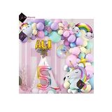 Bkmc 5 Yaş ve 3 harfli Gökkuşağı Konsepti Unicorn Temalı Makaron Balon Doğum Günü Parti Kutlama Seti bmcNM665