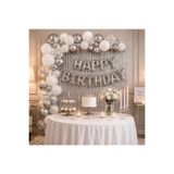 Bkmc 50 Adet Balonlu Happy Birthday Folyo Set Beyaz Gümüş Doğum Günü Süsleme Seti 50'li Balon Happy Birthday Folyo Yazı Gümüş Duvar Perdesi Balon Zinciri Balon Parti Doğum Günü Süsleme Seti