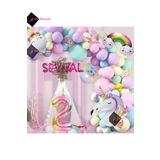 Bkmc 6 Harfli 2 Yaş Gökkuşağı Konsepti Unicorn Temalı Makaron Balon Doğum Günü Parti Kutlama Seti bmcNM794