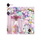 Bkmc 6 Harfli 3 Yaş Gökkuşağı Konsepti Unicorn Temalı Makaron Balon Doğum Günü Parti Kutlama Seti bmcNM795