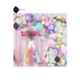 Bkmc 6 Harfli 5 Yaş Gökkuşağı Konsepti Unicorn Temalı Makaron Balon Doğum Günü Parti Kutlama Seti bmcNM797