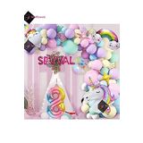 Bkmc 6 Harfli 8 Yaş Gökkuşağı Konsepti Unicorn Temalı Makaron Balon Doğum Günü Parti Kutlama Seti bmcNM800