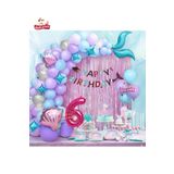 Bkmc 6 Yaş Deniz Kızı Banner Balon Mavi Mor Balonlar Folyo Saçak Perde Seti Doğum Günü Parti Süsü