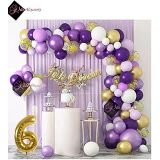 Bkmc 6 Yaş Macaron Mor Balon Zinciri Seti Gölge Mor Altın Balon Dekorasyon bmcNM768