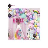 Bkmc 6 Yaş ve 4 harfli Gökkuşağı Konsepti Unicorn Temalı Makaron Balon Doğum Günü Parti Kutlama Seti bmcNM686