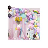 Bkmc 7 Yaş ve 3 harfli Gökkuşağı Konsepti Unicorn Temalı Makaron Balon Doğum Günü Parti Kutlama Seti bmcNM667