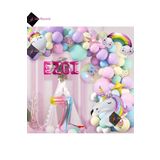 Bkmc 7 Yaş ve 4 harfli Gökkuşağı Konsepti Unicorn Temalı Makaron Balon Doğum Günü Parti Kutlama Seti bmcNM687