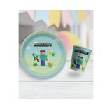 Bkmc 8 Lİ TABAK BARDAK MİNECRAFT TEMALI DOĞUM GÜNÜ PARTİ SÜSÜ MALZEMELERİ