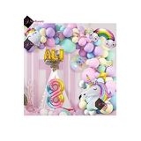 Bkmc 8 Yaş ve 3 harfli Gökkuşağı Konsepti Unicorn Temalı Makaron Balon Doğum Günü Parti Kutlama Seti bmcNM668