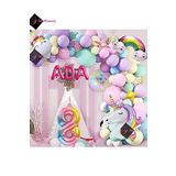 Bkmc 8 Yaş ve 3 harfli Gökkuşağı Konsepti Unicorn Temalı Makaron Balon Doğum Günü Parti Kutlama Seti bmcNM679